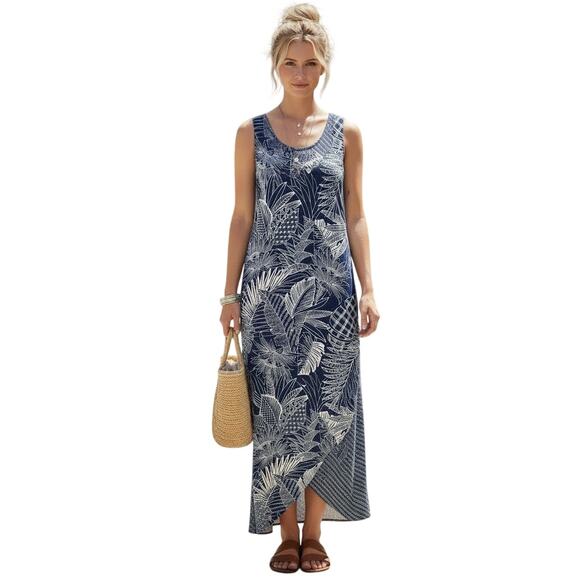 Tommy Bahama Navy White Leaf Print Maxi Dress Sleeveless V‑Neck Women’s S - Picture 8 of 8